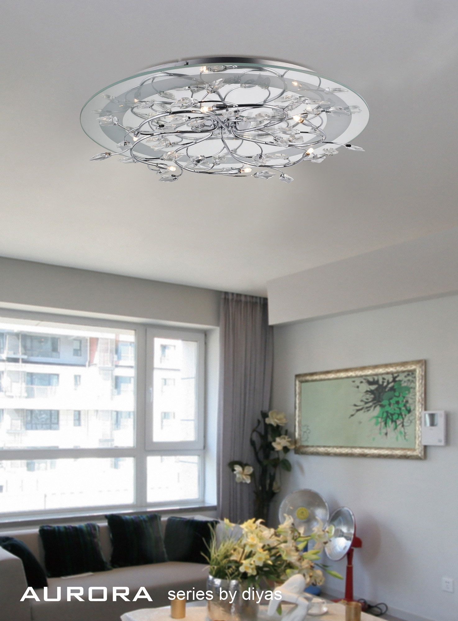 Aurora Crystal Ceiling Lights Diyas Flush Crystal Fittings Aurora Crystal Ceiling Lights Diyas Flush Crystal Fittings
